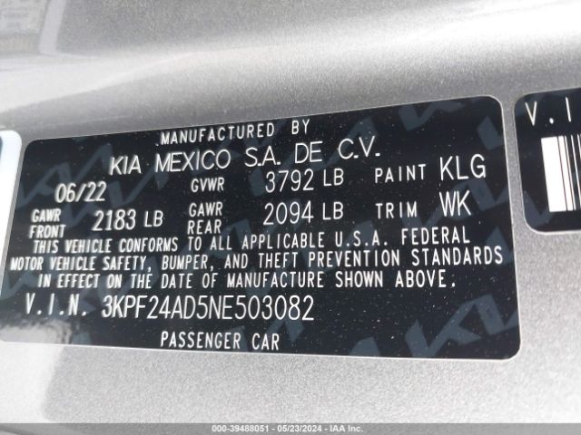 Photo 8 VIN: 3KPF24AD5NE503082 - KIA FORTE 