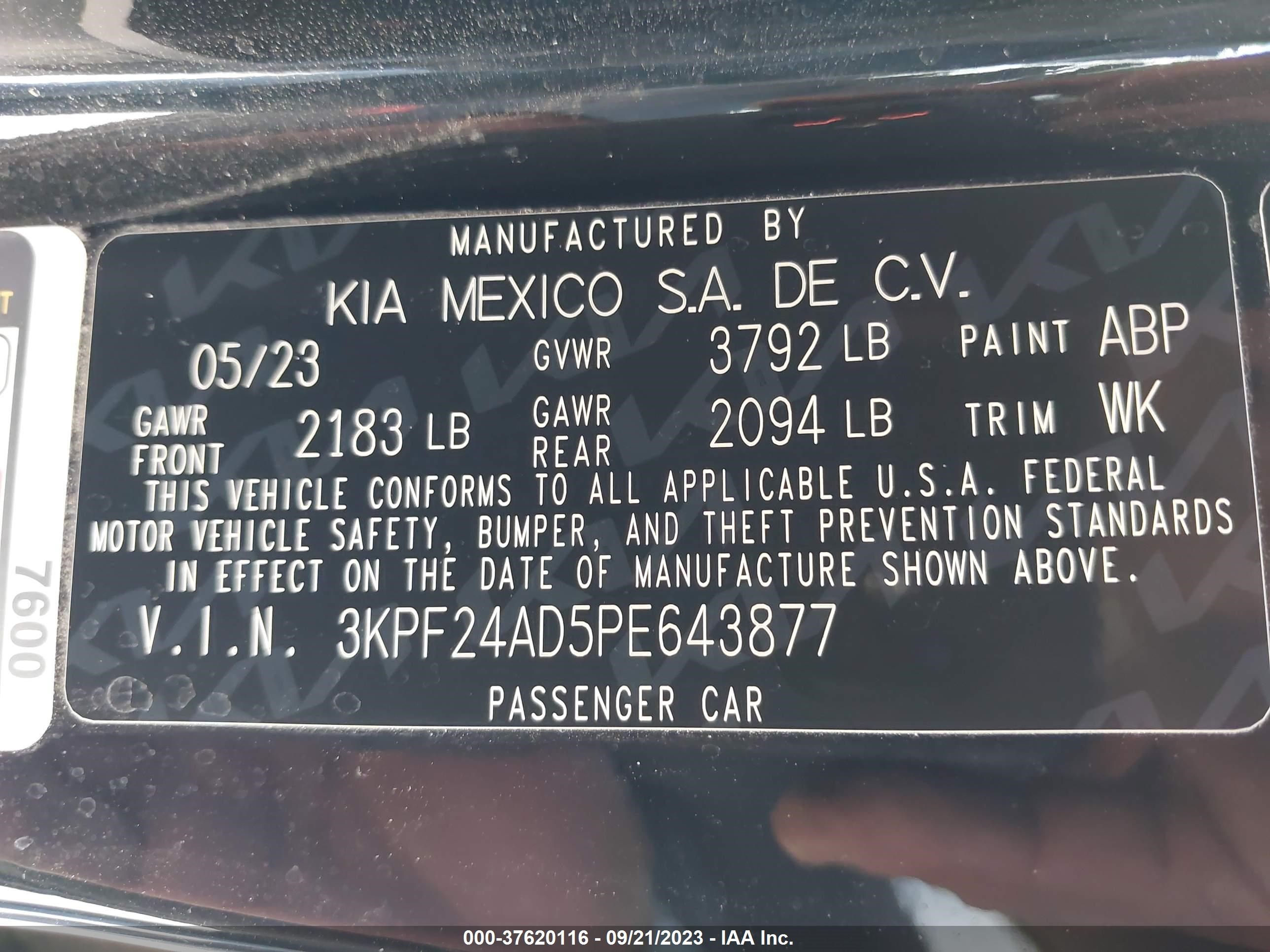 Photo 8 VIN: 3KPF24AD5PE643877 - KIA FORTE 