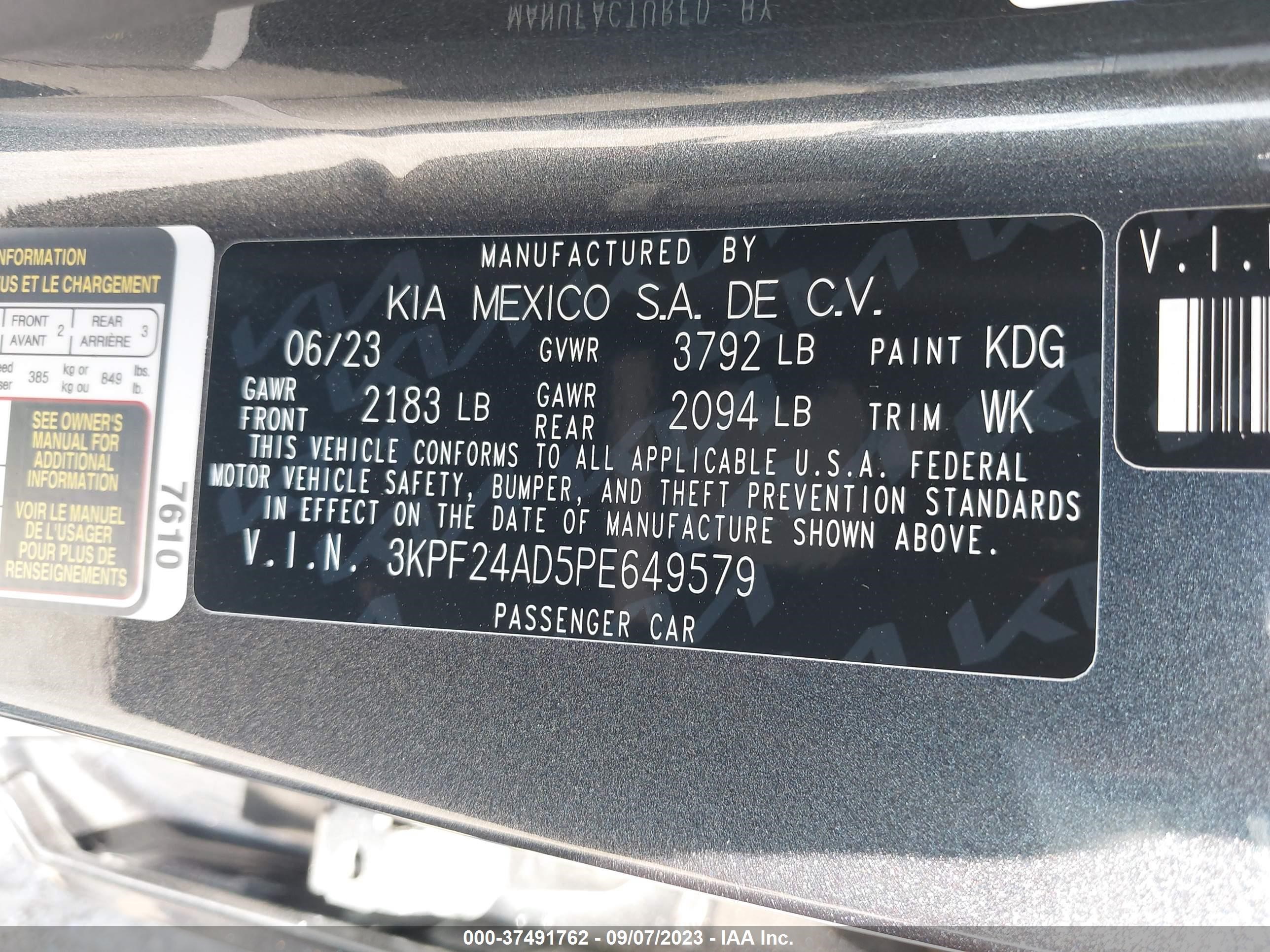 Photo 8 VIN: 3KPF24AD5PE649579 - KIA FORTE 