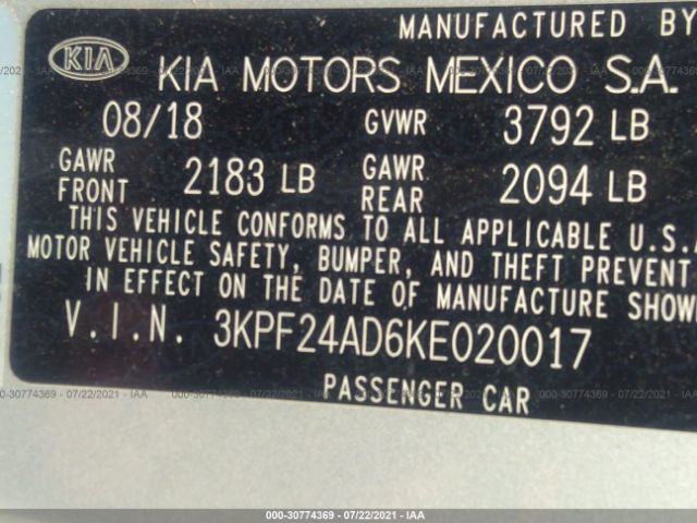 Photo 8 VIN: 3KPF24AD6KE020017 - KIA FORTE 