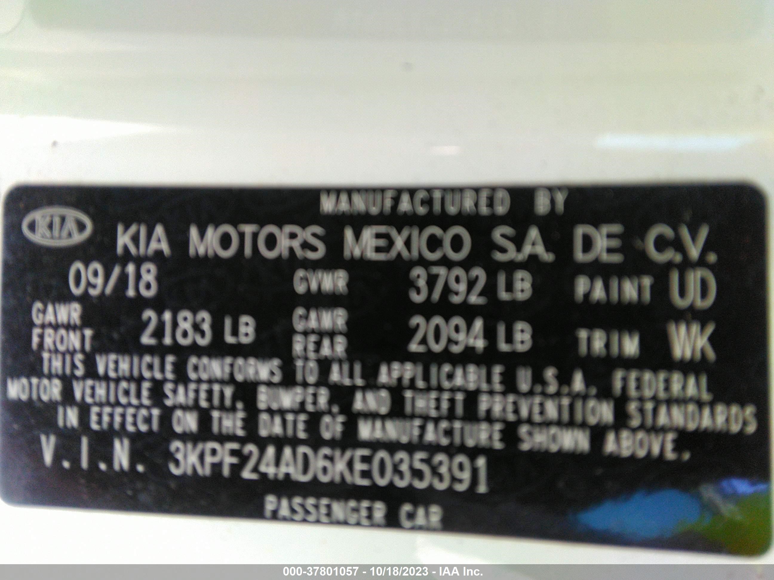 Photo 8 VIN: 3KPF24AD6KE035391 - KIA FORTE 