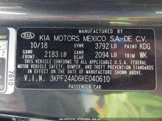 Photo 8 VIN: 3KPF24AD6KE040610 - KIA FORTE 