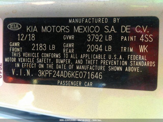 Photo 8 VIN: 3KPF24AD6KE071646 - KIA FORTE 