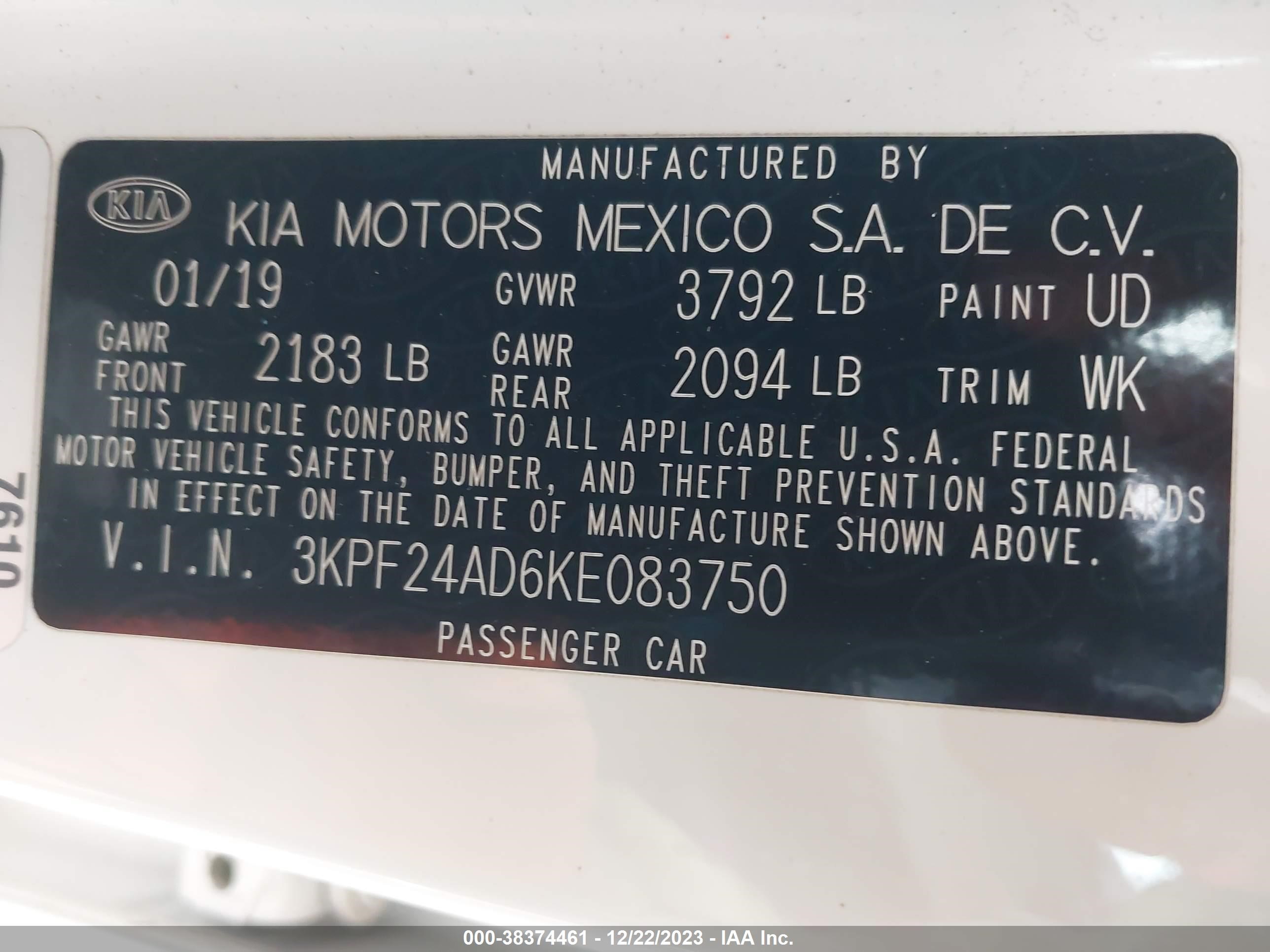 Photo 8 VIN: 3KPF24AD6KE083750 - KIA FORTE 