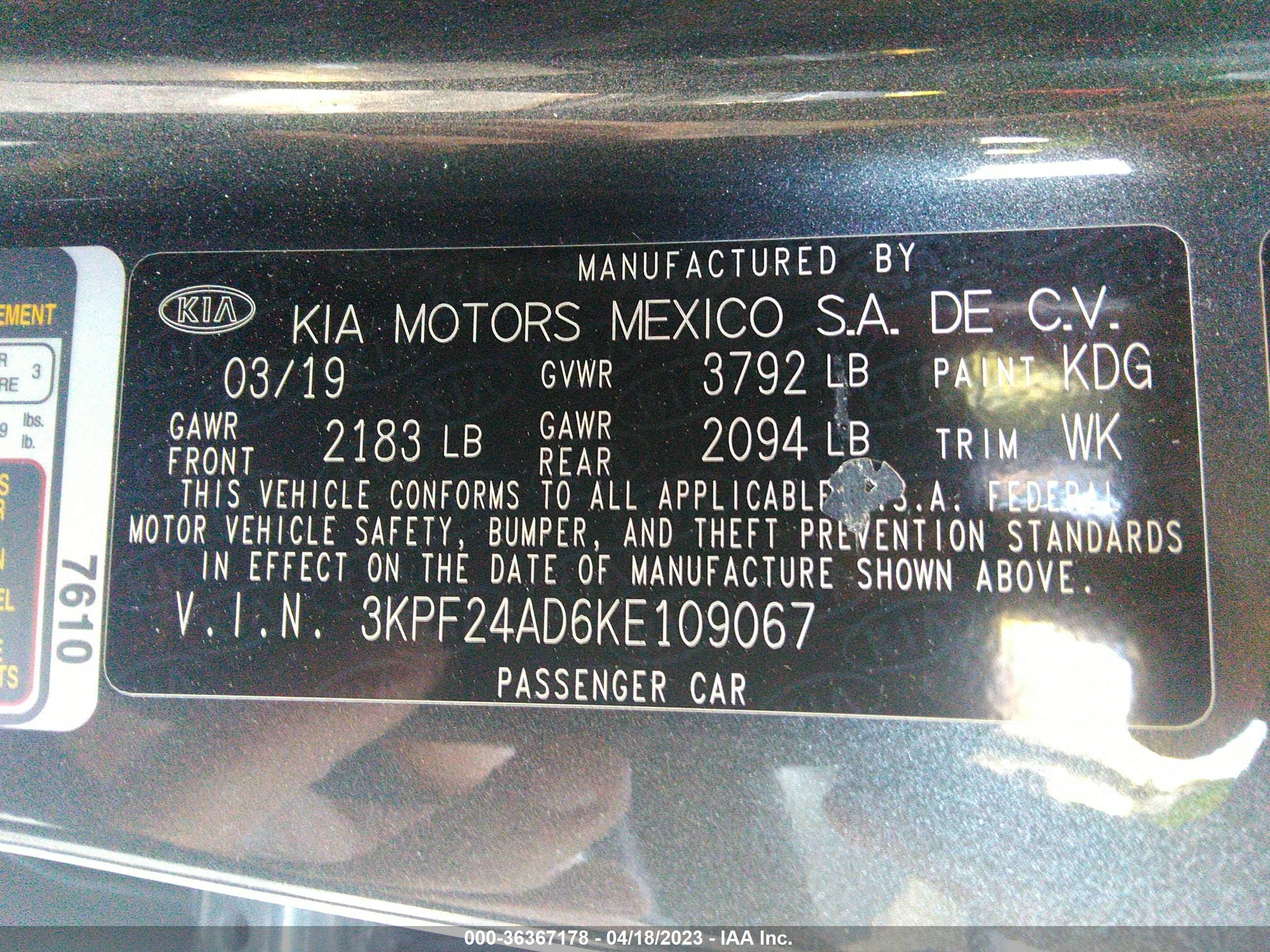 Photo 8 VIN: 3KPF24AD6KE109067 - KIA FORTE 