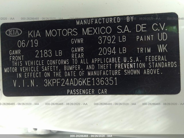 Photo 8 VIN: 3KPF24AD6KE136351 - KIA FORTE 