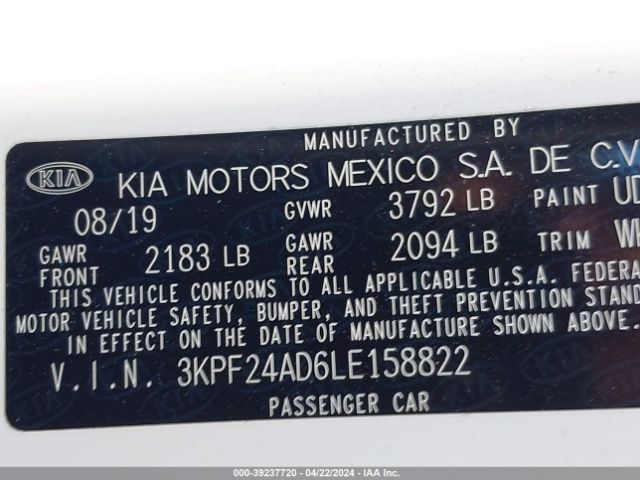 Photo 8 VIN: 3KPF24AD6LE158822 - KIA FORTE 