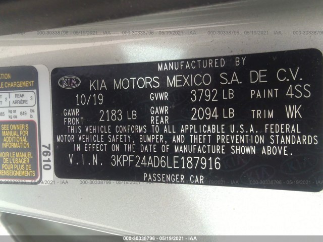 Photo 8 VIN: 3KPF24AD6LE187916 - KIA FORTE 