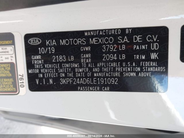 Photo 8 VIN: 3KPF24AD6LE191092 - KIA FORTE 