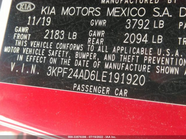 Photo 8 VIN: 3KPF24AD6LE191920 - KIA FORTE 