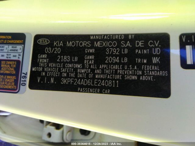 Photo 8 VIN: 3KPF24AD6LE240811 - KIA FORTE 