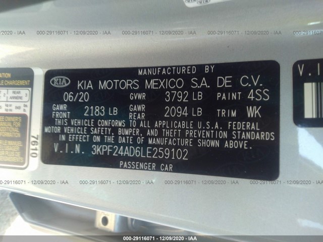 Photo 8 VIN: 3KPF24AD6LE259102 - KIA FORTE 