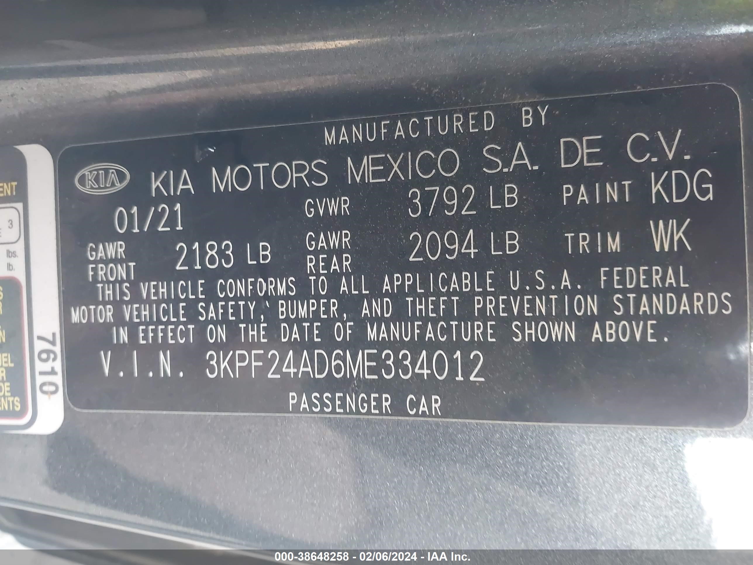 Photo 8 VIN: 3KPF24AD6ME334012 - KIA FORTE 