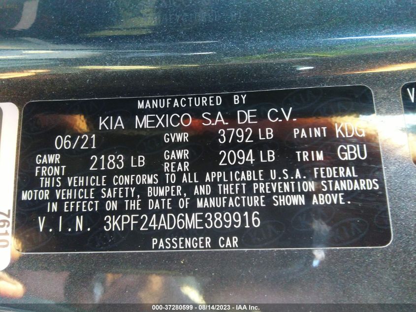 Photo 8 VIN: 3KPF24AD6ME389916 - KIA FORTE 