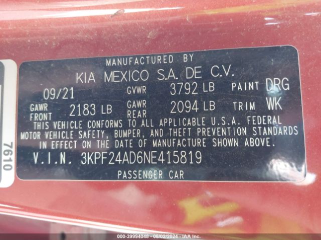 Photo 8 VIN: 3KPF24AD6NE415819 - KIA FORTE 