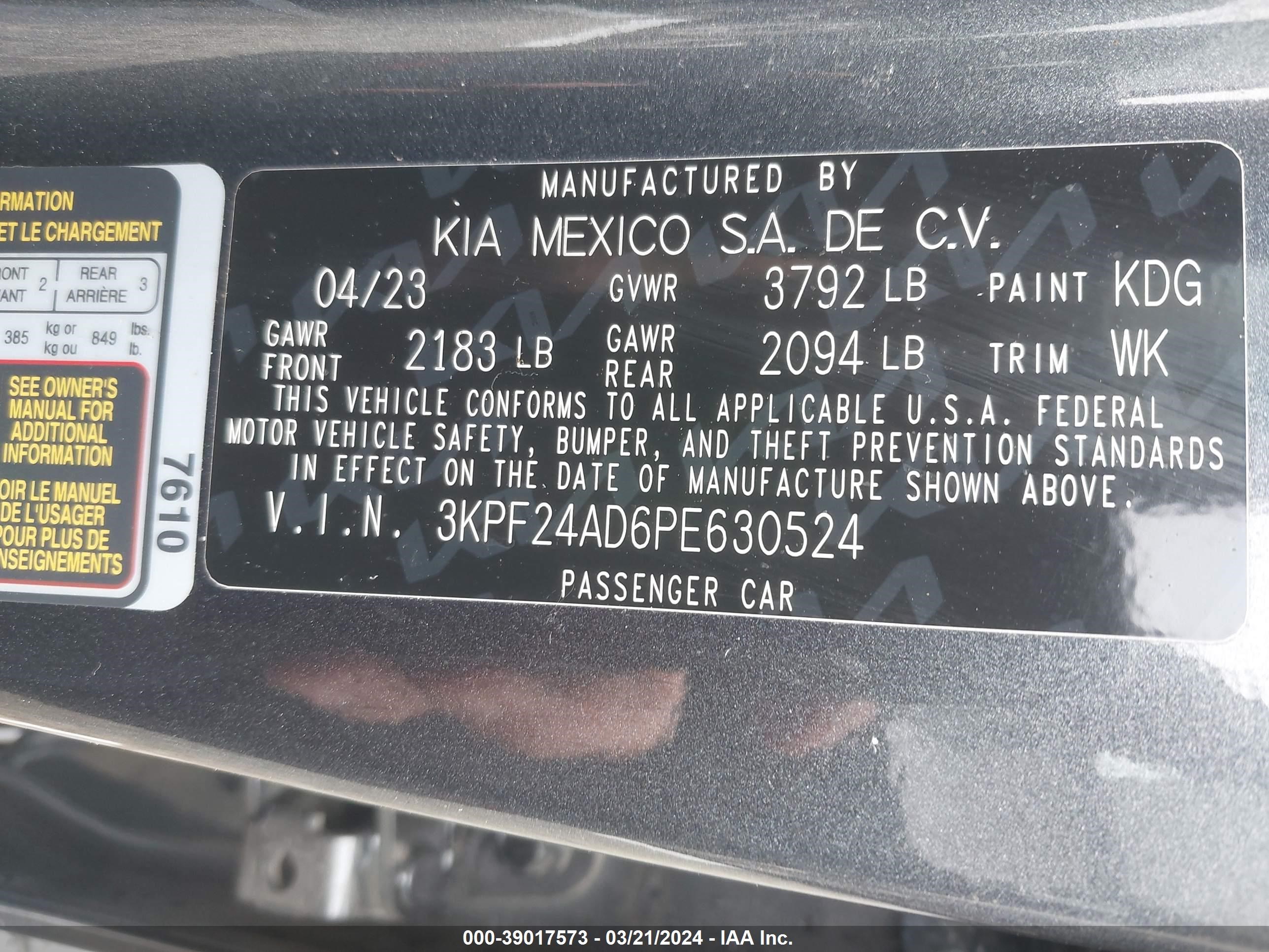 Photo 8 VIN: 3KPF24AD6PE630524 - KIA FORTE 