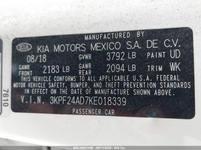 Photo 8 VIN: 3KPF24AD7KE018339 - KIA FORTE 