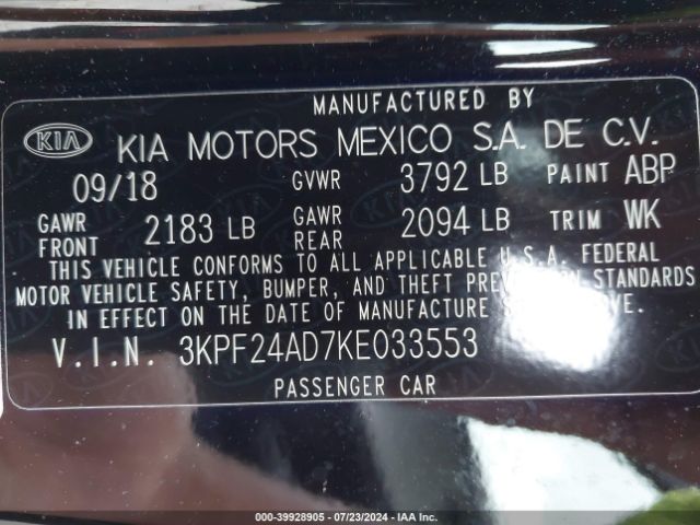 Photo 8 VIN: 3KPF24AD7KE033553 - KIA FORTE 