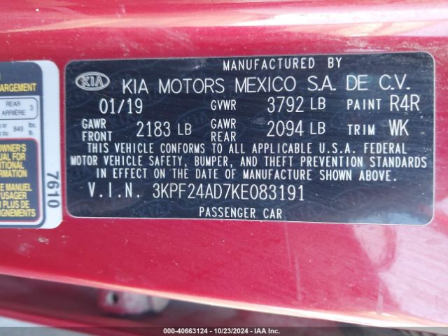 Photo 8 VIN: 3KPF24AD7KE083191 - KIA FORTE 