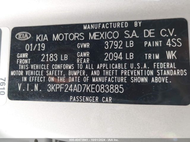 Photo 8 VIN: 3KPF24AD7KE083885 - KIA FORTE 