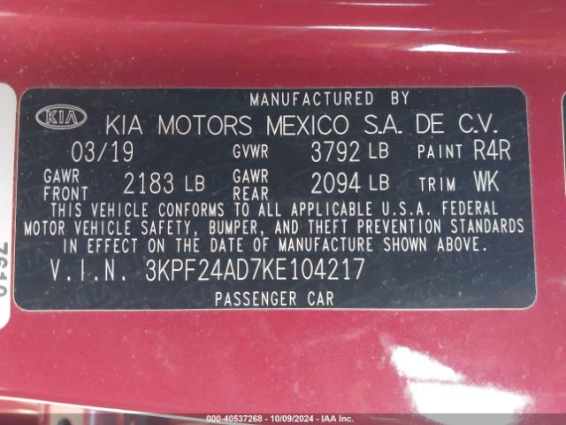 Photo 8 VIN: 3KPF24AD7KE104217 - KIA FORTE 