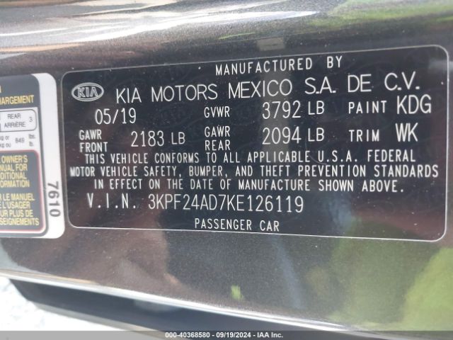 Photo 8 VIN: 3KPF24AD7KE126119 - KIA FORTE 