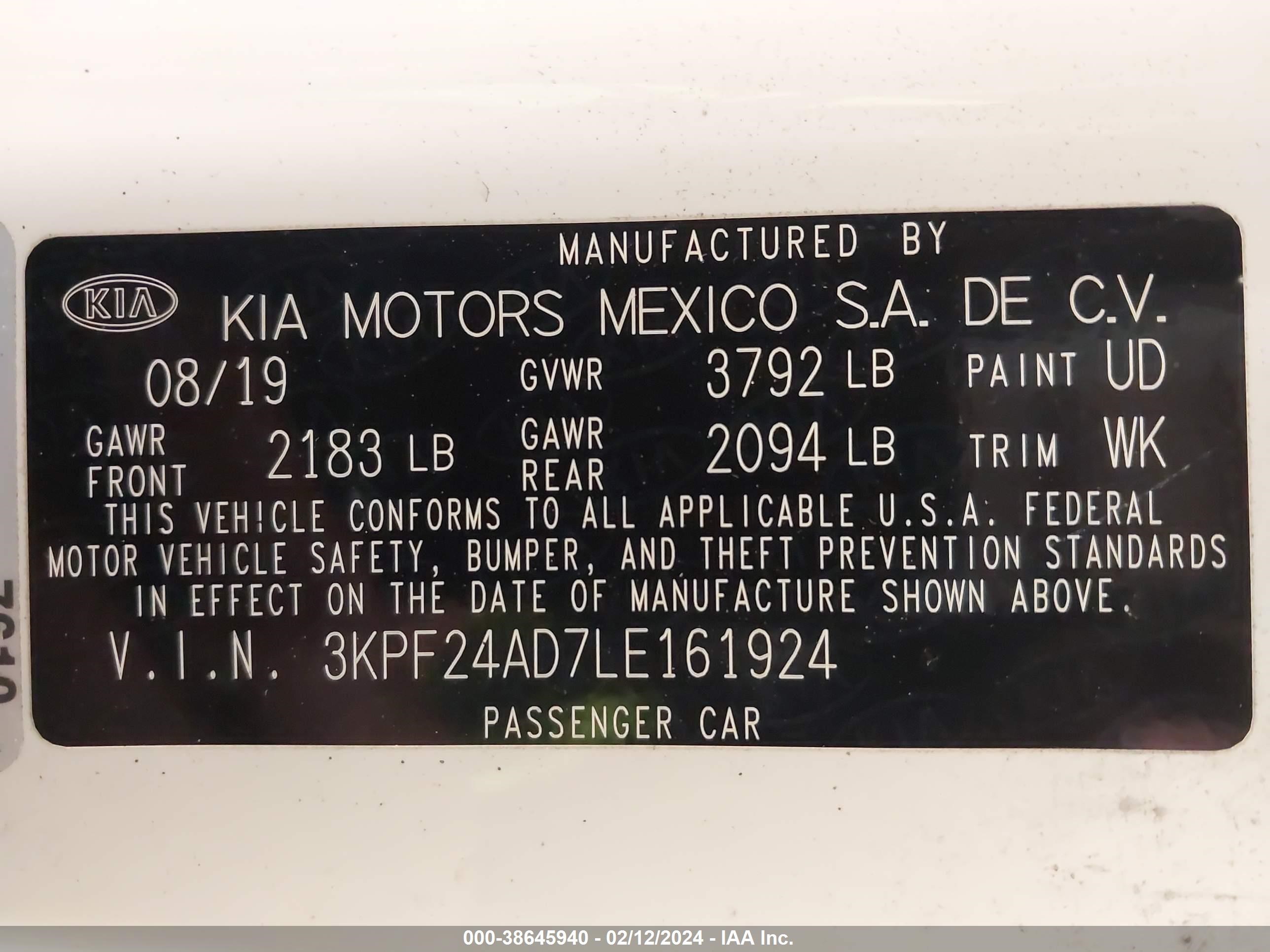 Photo 8 VIN: 3KPF24AD7LE161924 - KIA FORTE 