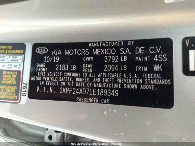 Photo 8 VIN: 3KPF24AD7LE189349 - KIA FORTE 