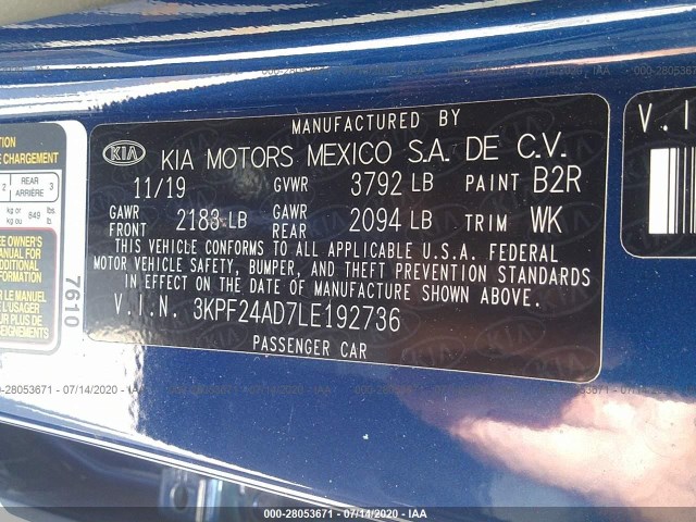 Photo 8 VIN: 3KPF24AD7LE192736 - KIA FORTE 