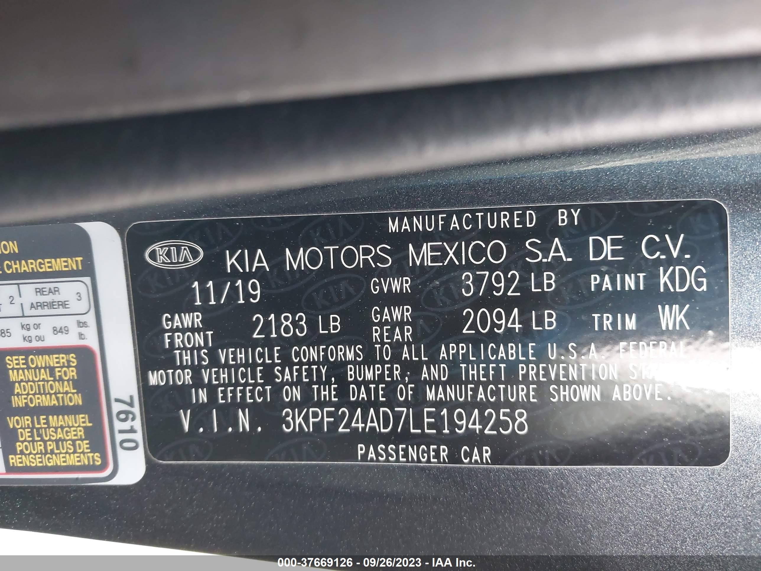 Photo 8 VIN: 3KPF24AD7LE194258 - KIA FORTE 