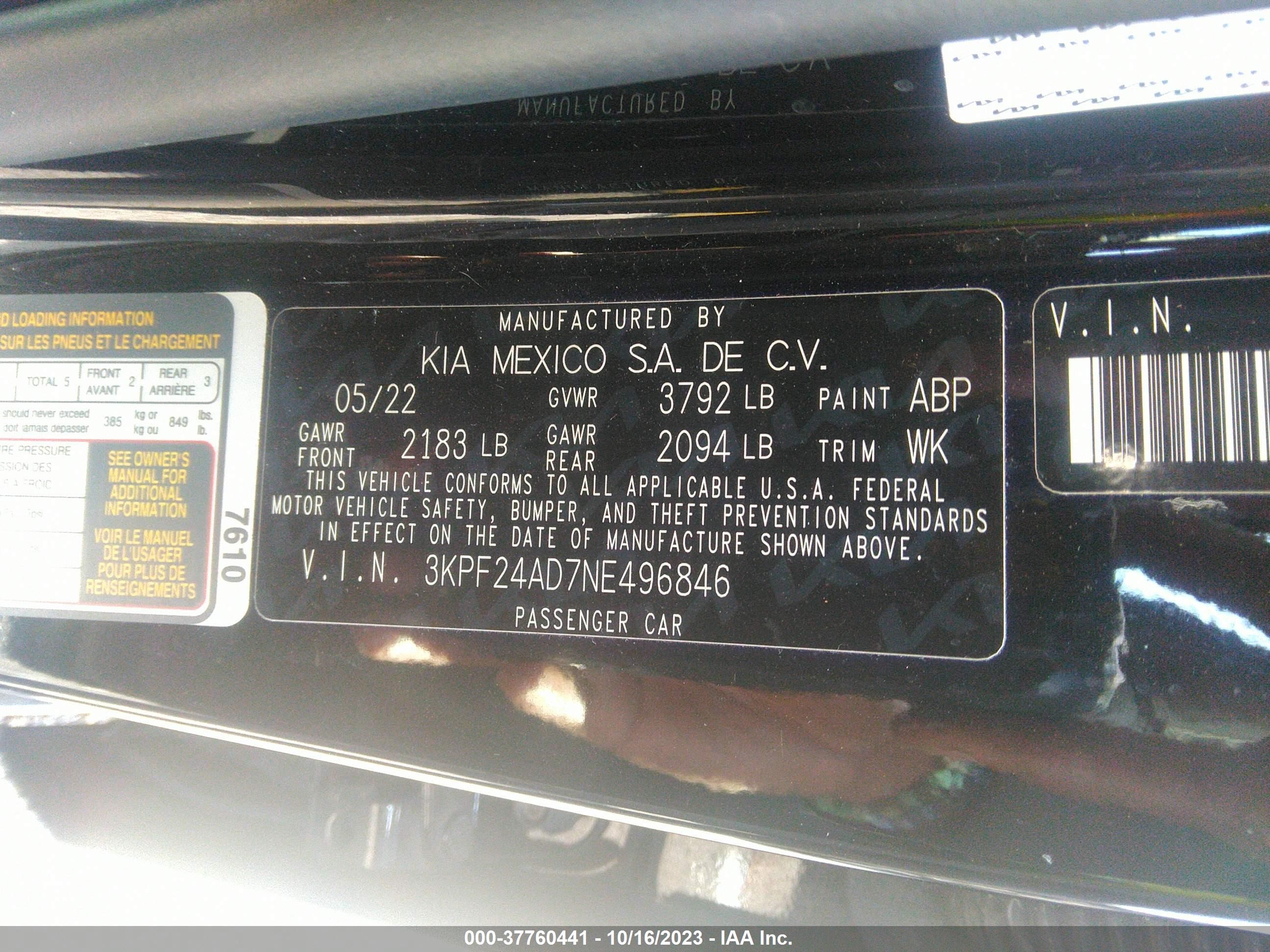 Photo 8 VIN: 3KPF24AD7NE496846 - KIA FORTE 