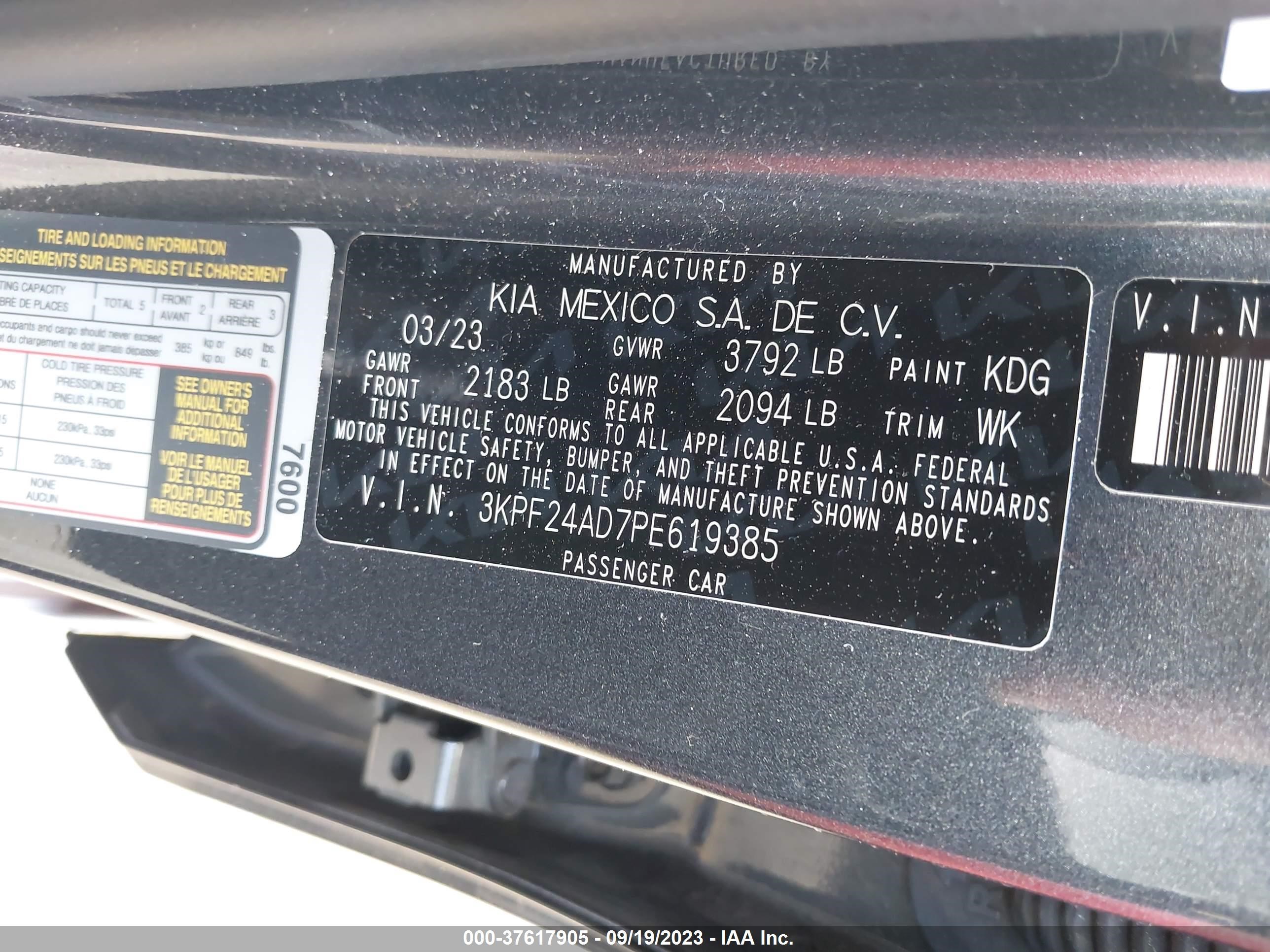 Photo 8 VIN: 3KPF24AD7PE619385 - KIA FORTE 