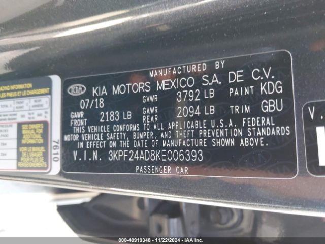 Photo 8 VIN: 3KPF24AD8KE006393 - KIA FORTE 