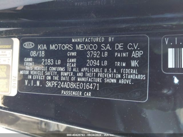 Photo 8 VIN: 3KPF24AD8KE016471 - KIA FORTE 