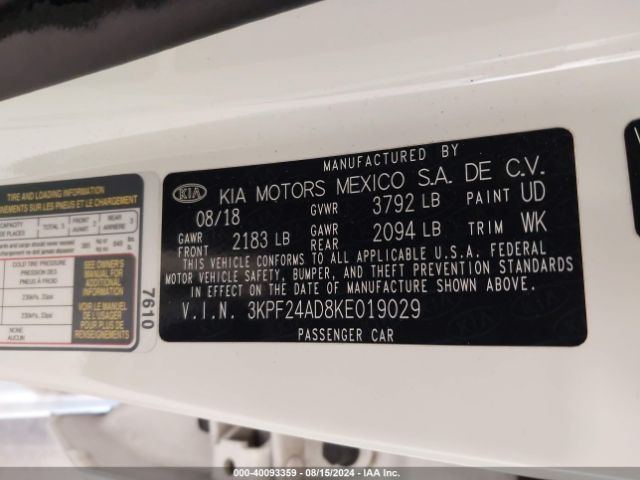 Photo 8 VIN: 3KPF24AD8KE019029 - KIA FORTE 