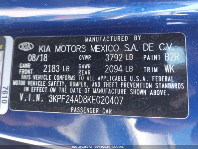 Photo 8 VIN: 3KPF24AD8KE020407 - KIA FORTE 