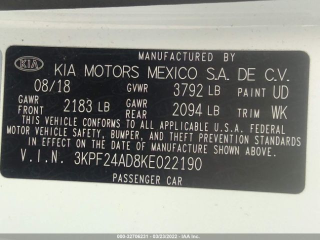 Photo 8 VIN: 3KPF24AD8KE022190 - KIA FORTE 