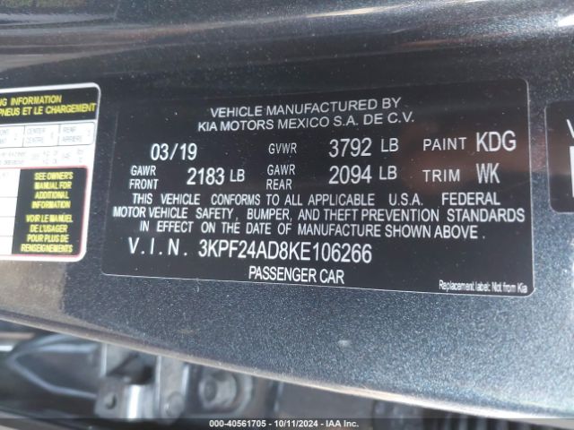 Photo 8 VIN: 3KPF24AD8KE106266 - KIA FORTE 