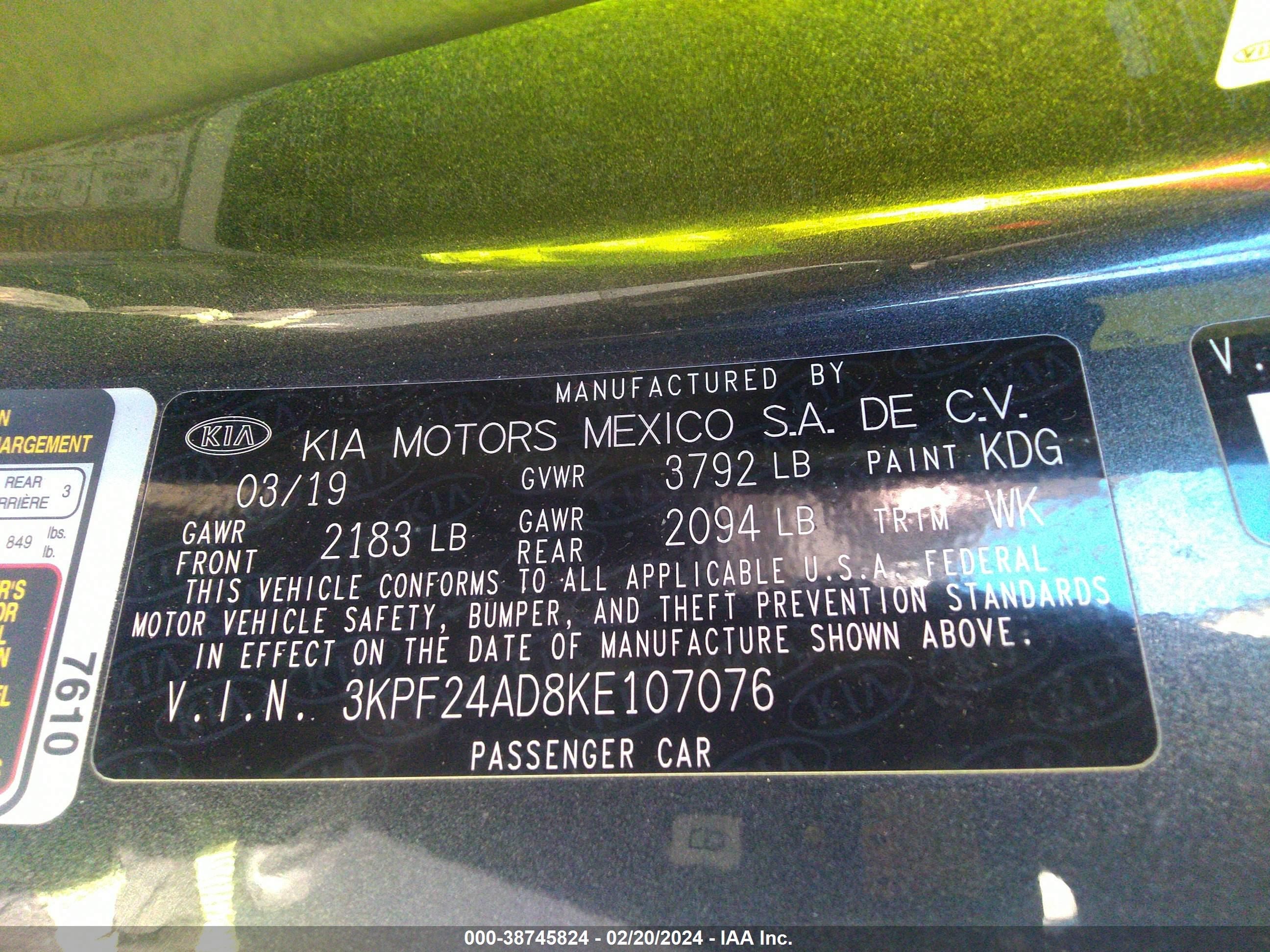 Photo 8 VIN: 3KPF24AD8KE107076 - KIA FORTE 