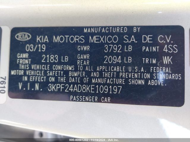 Photo 8 VIN: 3KPF24AD8KE109197 - KIA FORTE 