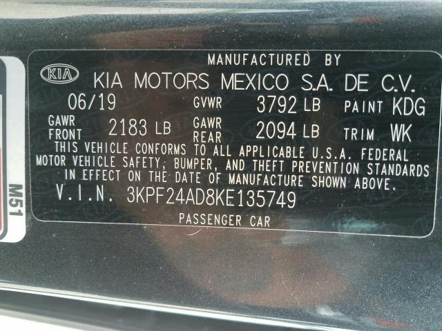 Photo 9 VIN: 3KPF24AD8KE135749 - KIA FORTE FE 