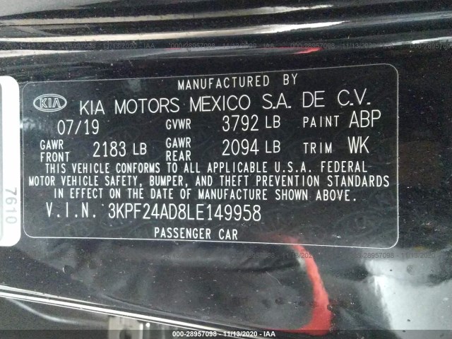 Photo 8 VIN: 3KPF24AD8LE149958 - KIA FORTE 