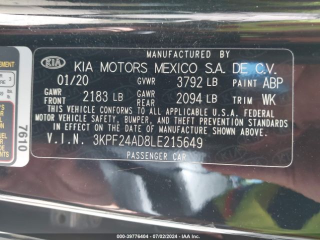 Photo 8 VIN: 3KPF24AD8LE215649 - KIA FORTE 