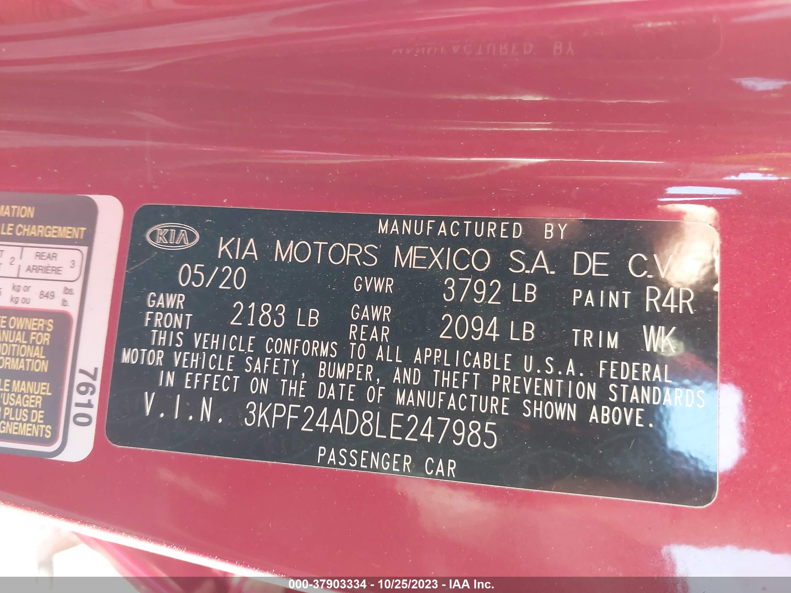 Photo 8 VIN: 3KPF24AD8LE247985 - KIA FORTE 