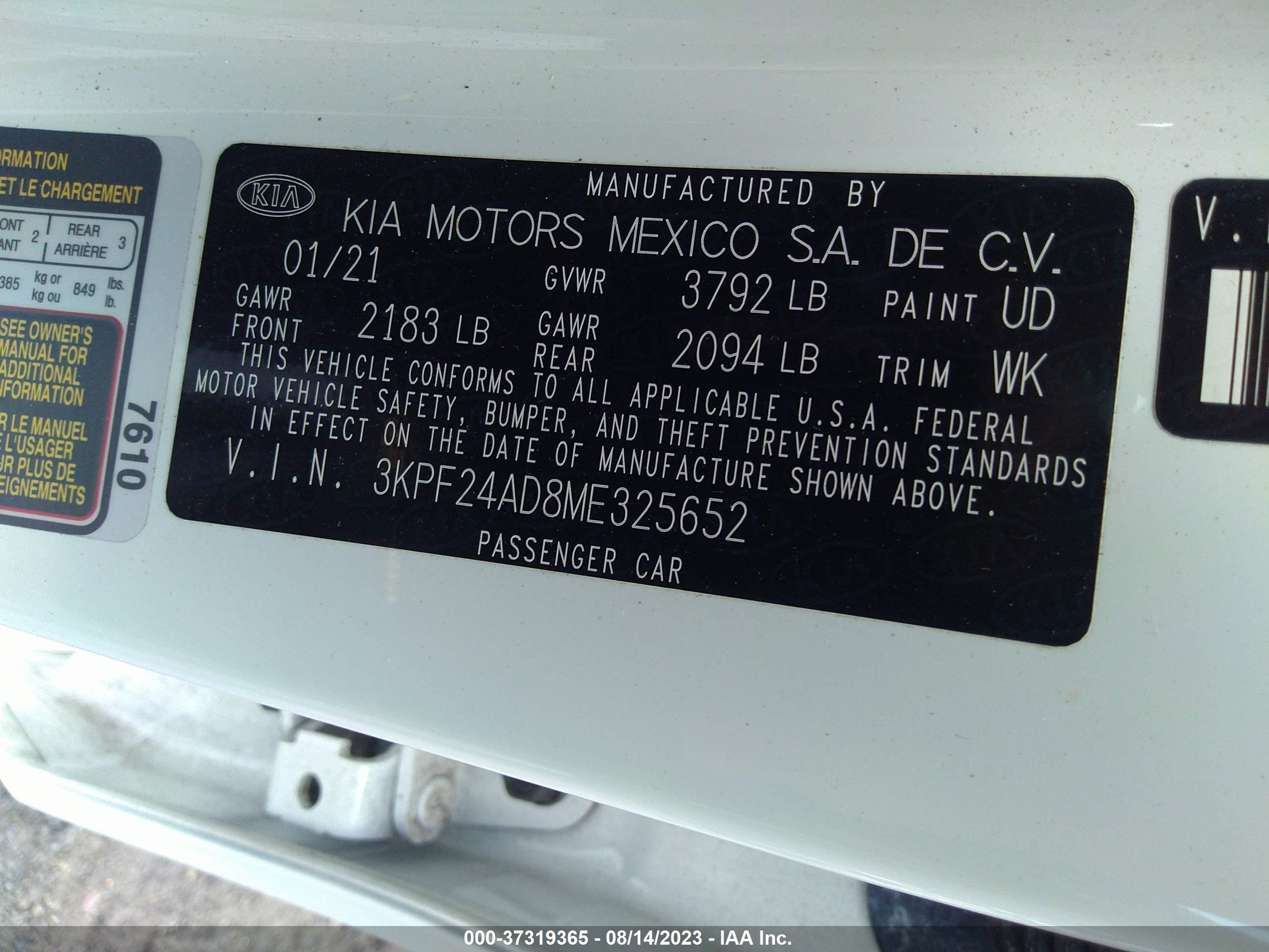 Photo 8 VIN: 3KPF24AD8ME325652 - KIA FORTE 