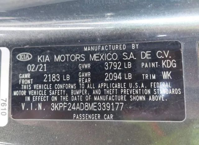 Photo 8 VIN: 3KPF24AD8ME339177 - KIA FORTE 