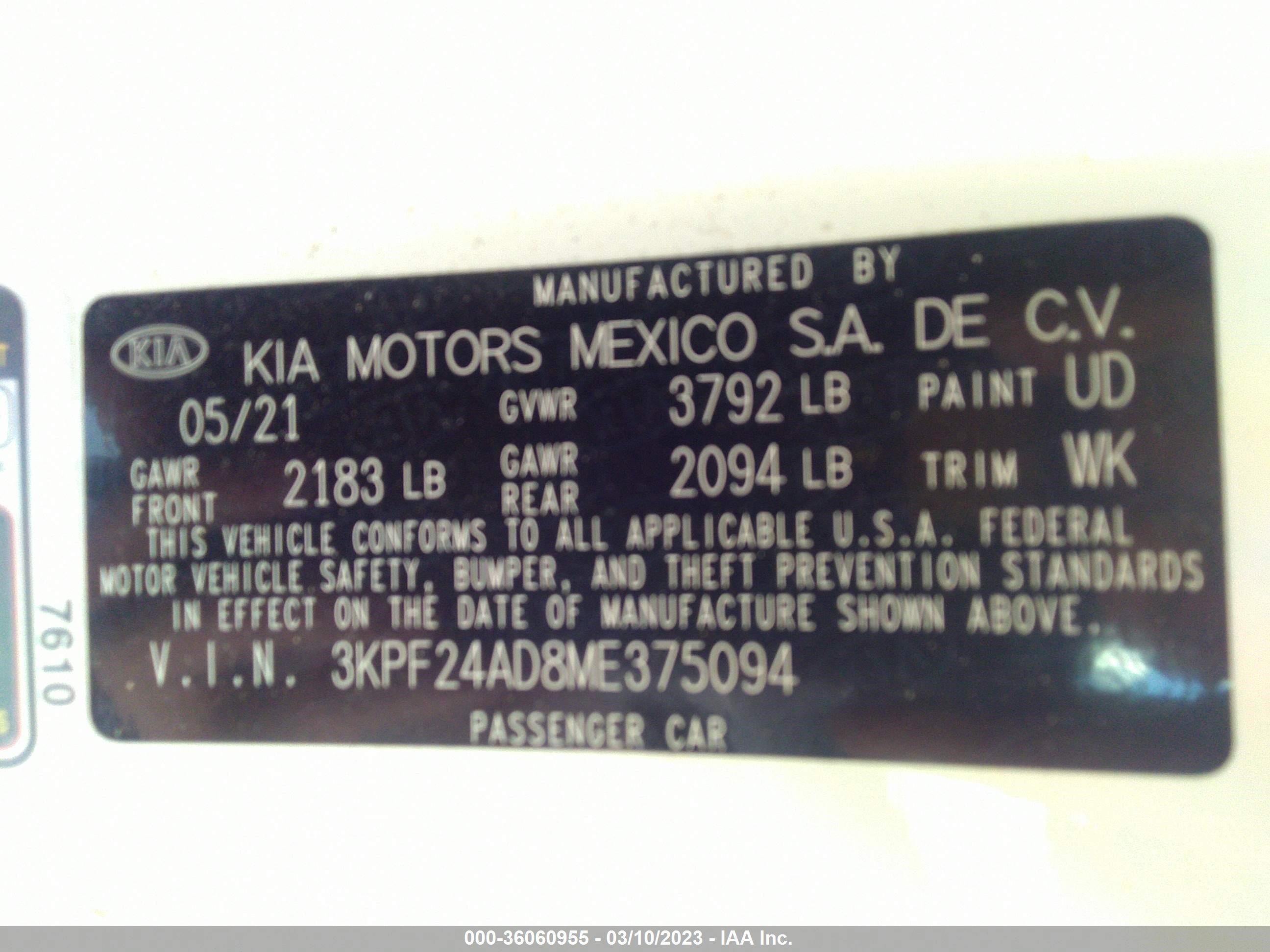 Photo 8 VIN: 3KPF24AD8ME375094 - KIA FORTE 