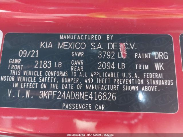 Photo 8 VIN: 3KPF24AD8NE416826 - KIA FORTE 