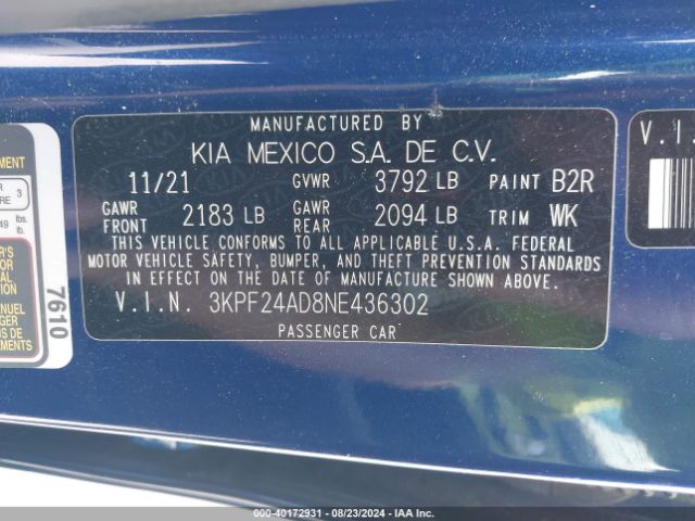 Photo 8 VIN: 3KPF24AD8NE436302 - KIA FORTE 