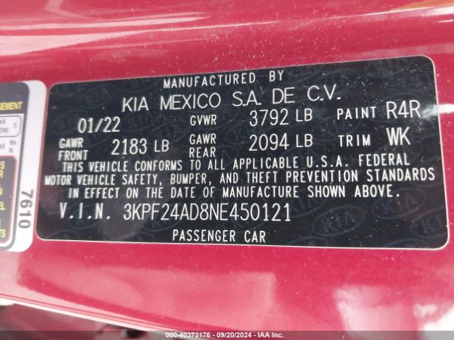 Photo 8 VIN: 3KPF24AD8NE450121 - KIA FORTE 